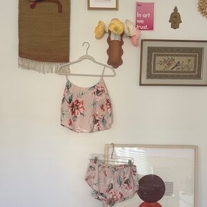 ASOS Pink Floral Satin Cami Top and Short Set